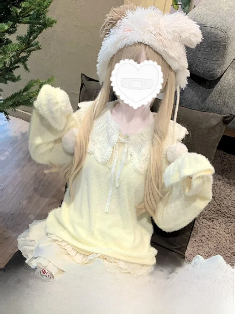 Lalajiang Yellow Doll Collar Thin Sweater Set Sweet Home Sle Cake Skirt Cute Girl's Polyester Fiber Long Sve round Ne
Lalajiang Yellow Doll Collar Thin Sweater Set Sweet Home Sle Cake Skirt Cute Girl's Polyester Fiber Long Sve round Ne