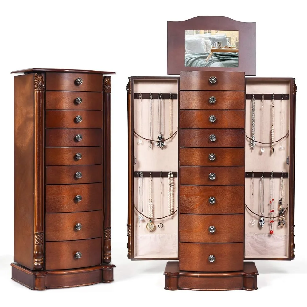 Jewelry Chest Armoire Cabinet Standing with Top Flip Mirror, Jewelry Storage Organizer with 2 Side Doors, 8 Drawers
Jewelry Chest Armoire Cabinet Standing with Top Flip Mirror, Jewelry Storage Organizer with 2 Side Doors, 8 Drawers