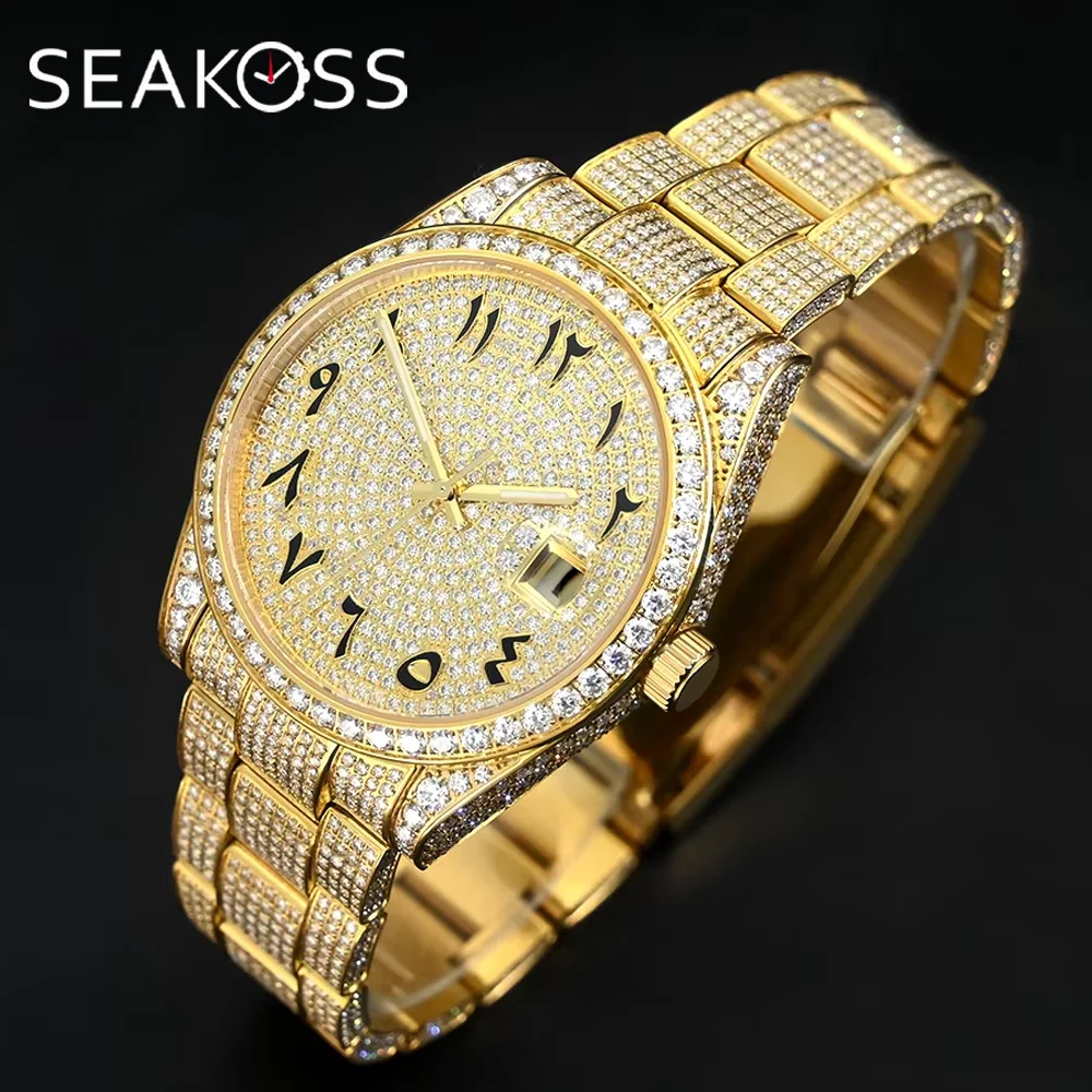 SEAKOSS Luxury Men's Automatic Full Iced Out Moissanite Watch D Color VVS Diamond Stainless Steel Hip Hop Wristwatch
SEAKOSS Luxury Men's Automatic Full Iced Out Moissanite Watch D Color VVS Diamond Stainless Steel Hip Hop Wristwatch