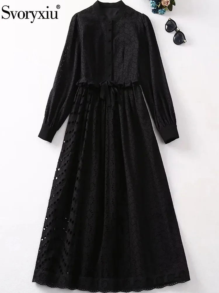 Svoryxiu Fashion Runway Autumn Party Black Color A-Line Dress Women's O-Neck Hollow Out Embroidery Lantern Sleeve Long Dress
Svoryxiu Fashion Runway Autumn Party Black Color A-Line Dress Women's O-Neck Hollow Out Embroidery Lantern Sleeve Long Dress