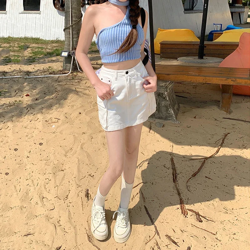 New Arrival Summer White Skirt Korean Fashion Large Pocket A-line Denim Skirts High Waist Anti Shining Half Skirts
New Arrival Summer White Skirt Korean Fashion Large Pocket A-line Denim Skirts High Waist Anti Shining Half Skirts