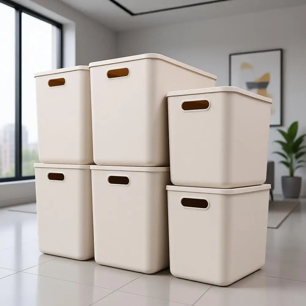 Lidded Plastic Storage Baskets, XL & L Size, Light Grey, for Home and Office Organization
Lidded Plastic Storage Baskets, XL & L Size, Light Grey, for Home and Office Organization