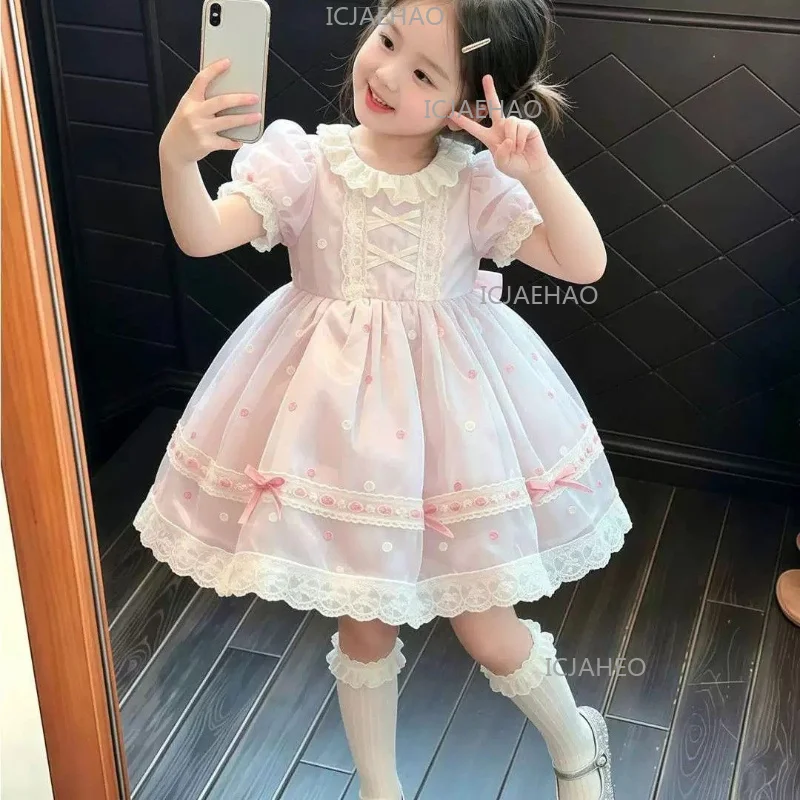 Children Girls Sweet Pink Puff Sleeve Lace Princess Tutu Gown Pageant Elegant Birthday Party Lolita Dress Costume Summer New
Children Girls Sweet Pink Puff Sleeve Lace Princess Tutu Gown Pageant Elegant Birthday Party Lolita Dress Costume Summer New