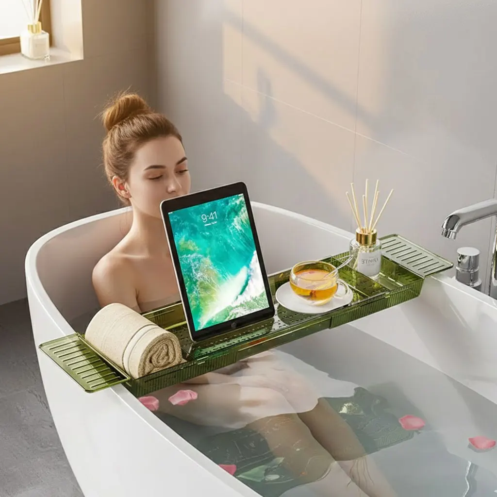 Quick Drainage | Universal Adjustable Bath Rack for Books, Wine & Towels | Bamboo/Acrylic Home Spa Organizer
Quick Drainage | Universal Adjustable Bath Rack for Books, Wine & Towels | Bamboo/Acrylic Home Spa Organizer