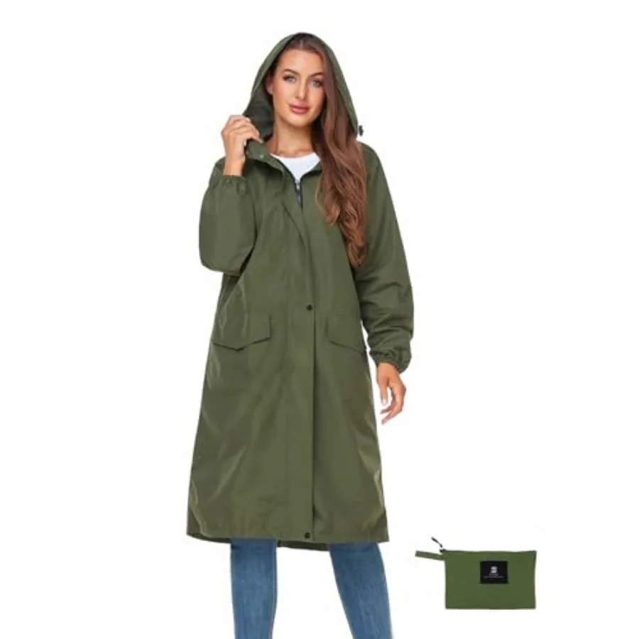 Women's Long Rain Jacket Waterproof Lightweight Hooded Raincoat Packable Knee Length Rain coat
Women's Long Rain Jacket Waterproof Lightweight Hooded Raincoat Packable Knee Length Rain coat