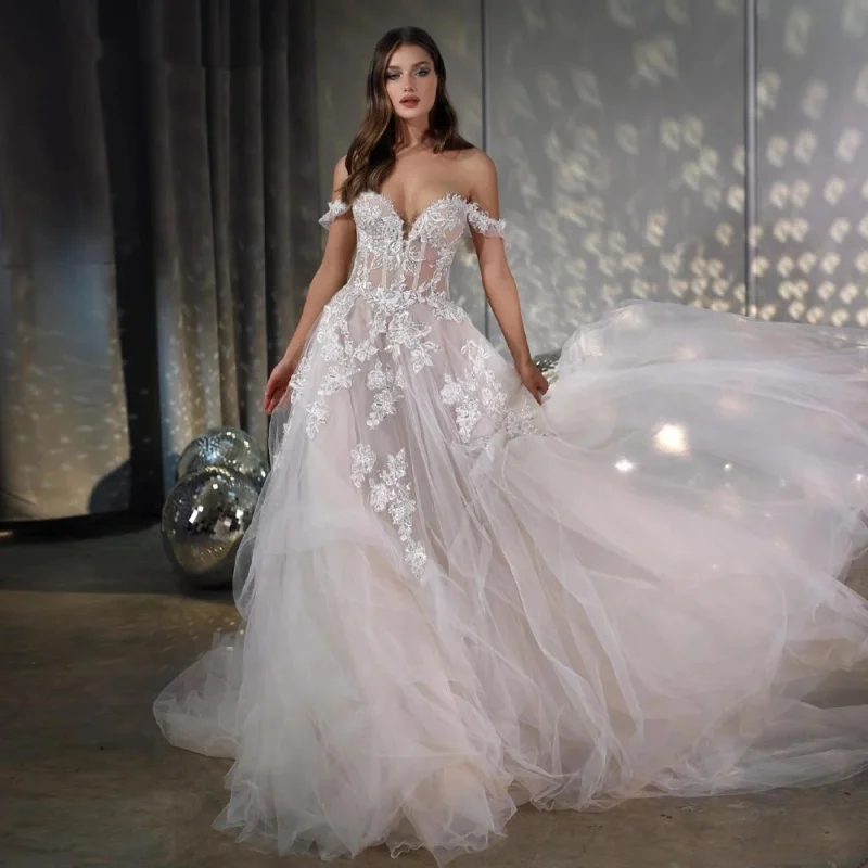 2024 New Off the Shoulder A-Line Lace Wedding Dress Pleat Vestido De Casamento Customized
2024 New Off the Shoulder A-Line Lace Wedding Dress Pleat Vestido De Casamento Customized