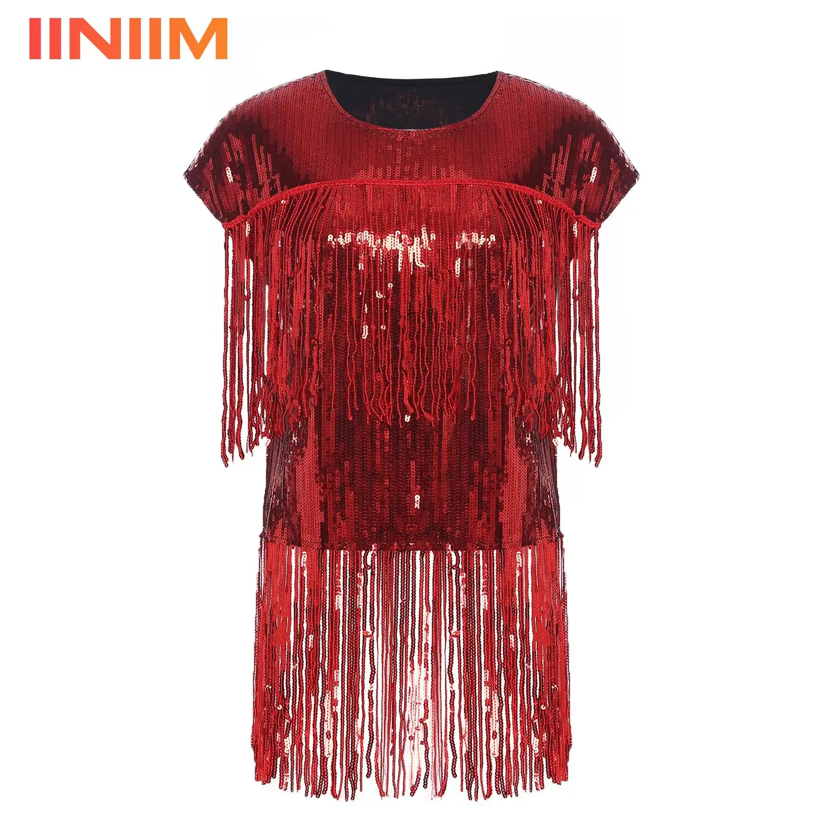Womens Glittery Fringe Stage T-shirt Crew Neck Cap Sleeve Tiered Tassel Fully Lined Loose Shirt Blouse Top Jazz Dance Costume
Womens Glittery Fringe Stage T-shirt Crew Neck Cap Sleeve Tiered Tassel Fully Lined Loose Shirt Blouse Top Jazz Dance Costume