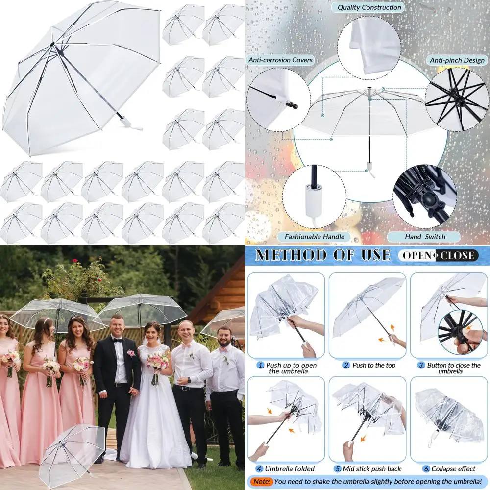 Bulk Transparent Foldable Wedding Umbrellas - Clear Travel Umbrella Manual Open Close Compact Folding Umbrella for Outdoor Event
Bulk Transparent Foldable Wedding Umbrellas - Clear Travel Umbrella Manual Open Close Compact Folding Umbrella for Outdoor Event