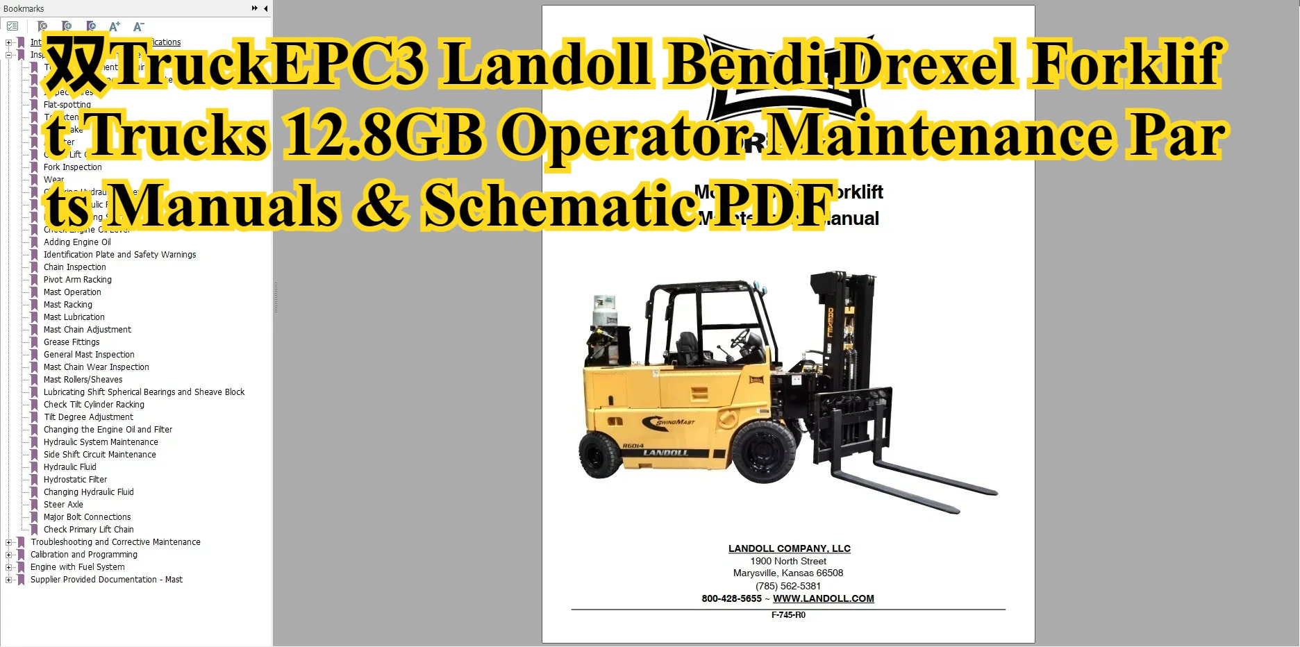 TruckEPC3 Landoll Bendi Drexel Вилочные погрузчики 12,8 ГБ Детали для обслуживания оператора Руководства и схема PDF
TruckEPC3 Landoll Bendi Drexel Вилочные погрузчики 12,8 ГБ Детали для обслуживания оператора Руководства и схема PDF