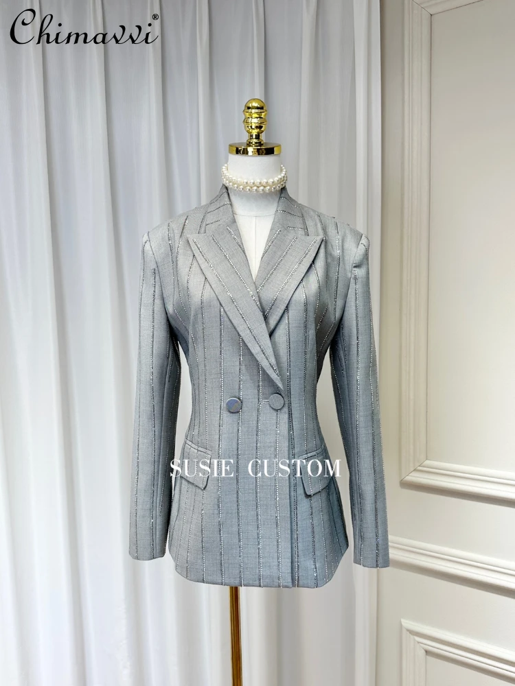 Fashion Commuter Heavy Industry Striped Diamonds V-Neck Button Women's Suit Autumn and Winter Elegant High-End Slim Pocket Suit
Fashion Commuter Heavy Industry Striped Diamonds V-Neck Button Women's Suit Autumn and Winter Elegant High-End Slim Pocket Suit