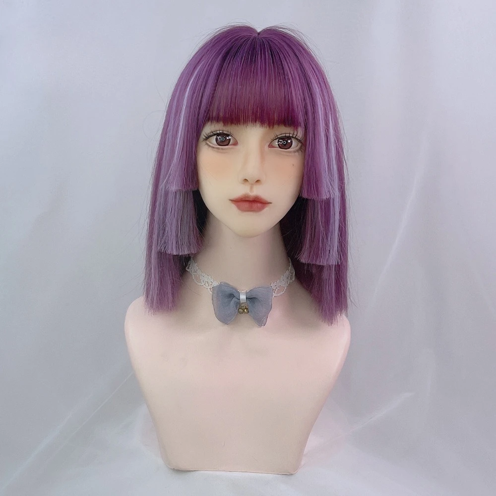 Wig female medium and long collarbone hair, purple straight hair wig, fashionable bangs color full headgear
Wig female medium and long collarbone hair, purple straight hair wig, fashionable bangs color full headgear
