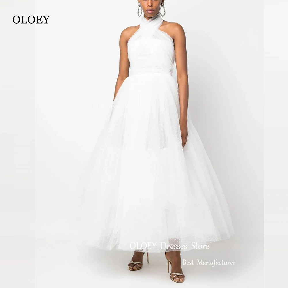 OLOEY Elegant White Halter Wedding Dress Sleeveless Silky Tulle Halter Bridal Gown Ankle Length Zipper Back A Line Formal Gown
OLOEY Elegant White Halter Wedding Dress Sleeveless Silky Tulle Halter Bridal Gown Ankle Length Zipper Back A Line Formal Gown