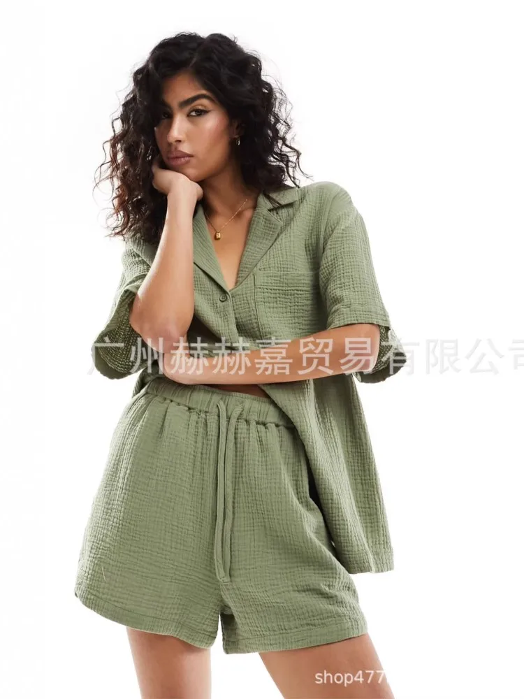Women's Spring Summer Fashion Shorts Two-piece Solid Shirt Suit Women Casual Loose Short-sleeve Single-breasted Top 2-piece Suit
Women's Spring Summer Fashion Shorts Two-piece Solid Shirt Suit Women Casual Loose Short-sleeve Single-breasted Top 2-piece Suit