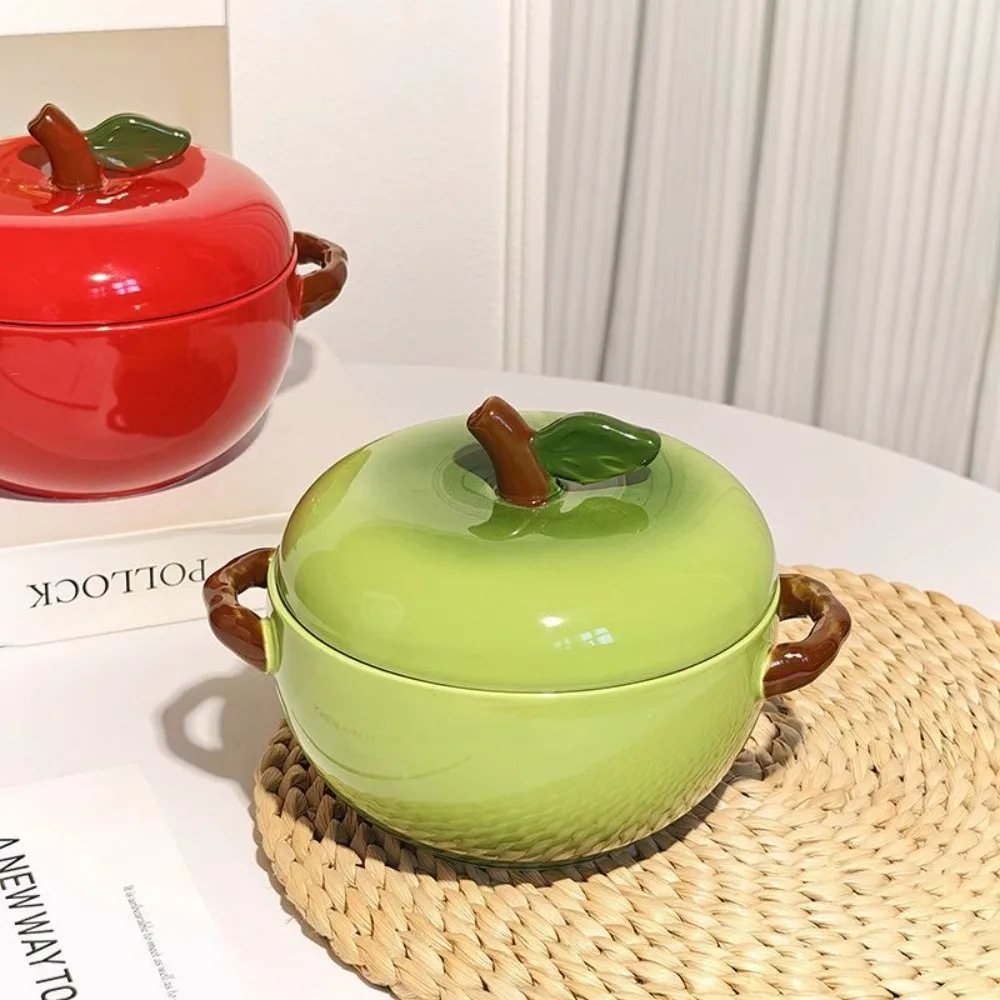 Green Apple Ceramic Binaural Soup Bowl with Cover Household Creative Student Dormitory Instant Noodles Pasta Bowl Tableware 
Green Apple Ceramic Binaural Soup Bowl with Cover Household Creative Student Dormitory Instant Noodles Pasta Bowl Tableware