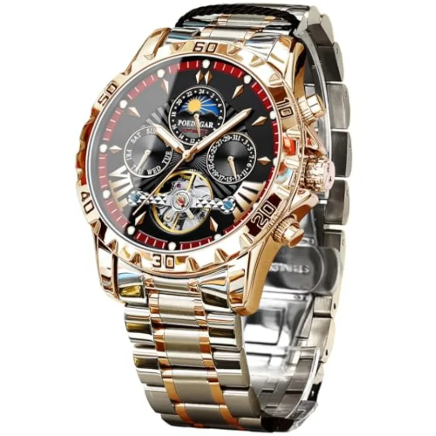 Mechanical Men's Watch, Moon Phase Tourbillon Automatic Self-Wind Wristwatch, Luxury Stainless Steel Band 43mm Big Dial Mens Wr
Mechanical Men's Watch, Moon Phase Tourbillon Automatic Self-Wind Wristwatch, Luxury Stainless Steel Band 43mm Big Dial Mens Wr