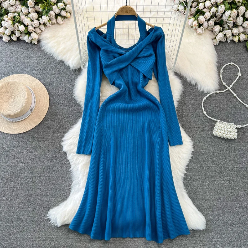 Women's Fall Dress French Style Elegant Temperament Solid Color Neck-Mounted V-Neck Mid-Length A-Line Knitting Dresses
Women's Fall Dress French Style Elegant Temperament Solid Color Neck-Mounted V-Neck Mid-Length A-Line Knitting Dresses
