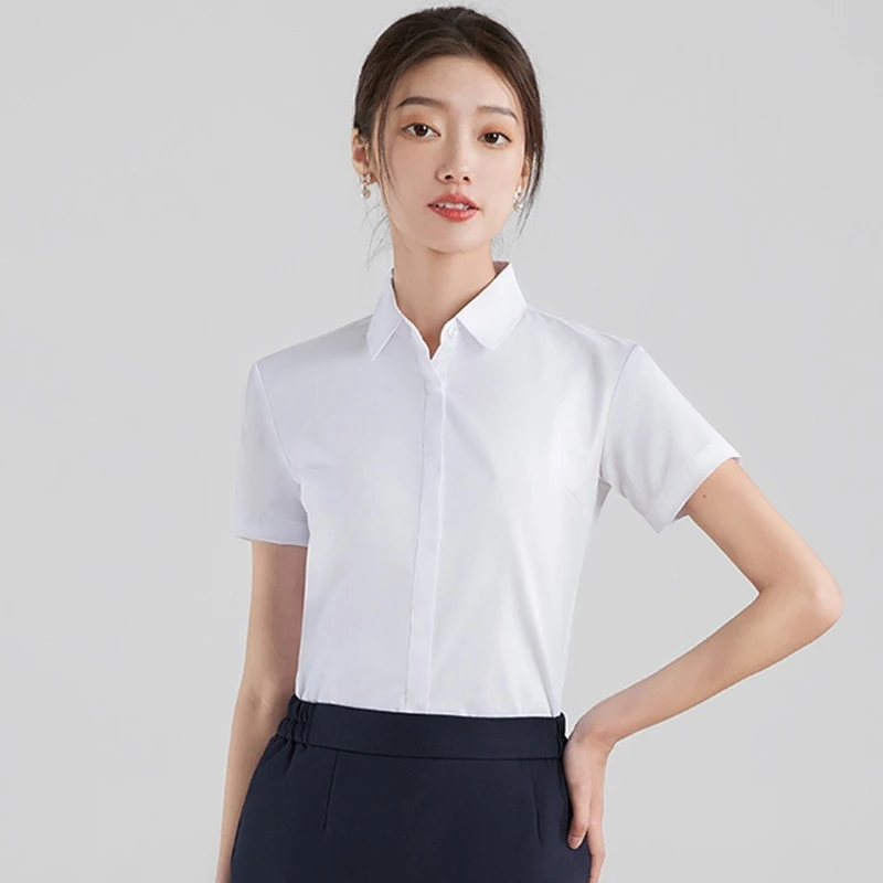 Белый ort Sve irt Женская официальная спецодежда против морщин в Корейском стиле Свободный крой на пуговицах Полиэфирное волокно 
Белый ort Sve irt Женская официальная спецодежда против морщин в Корейском стиле Свободный крой на пуговицах Полиэфирное волокно