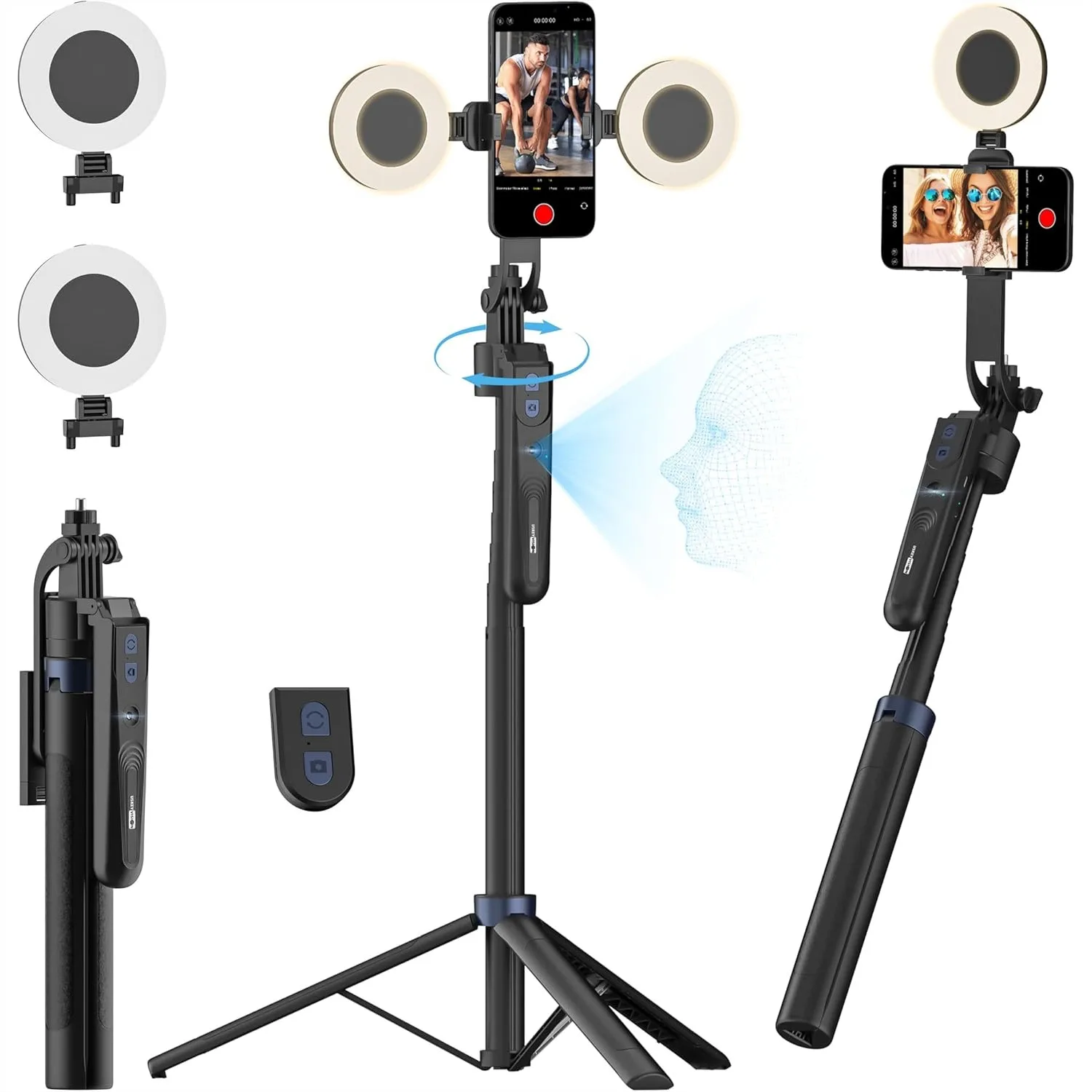 Auto Face Tracking Tripod 360 Rotation with Fill Light and Remote, Phone Tripod for iPhone Selfie Stick, 70" Adjustable Floor
Auto Face Tracking Tripod 360 Rotation with Fill Light and Remote, Phone Tripod for iPhone Selfie Stick, 70" Adjustable Floor
