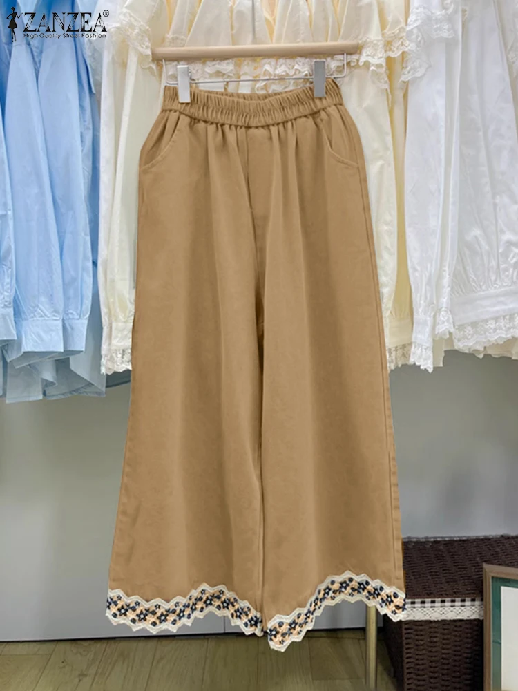 2025 Women Summer Trousers ZANZEA Casual Loose Wide Leg Pantalon Elastic Waist Lace Patchwork Pant Female Work OL Pants Oversize
2025 Women Summer Trousers ZANZEA Casual Loose Wide Leg Pantalon Elastic Waist Lace Patchwork Pant Female Work OL Pants Oversize