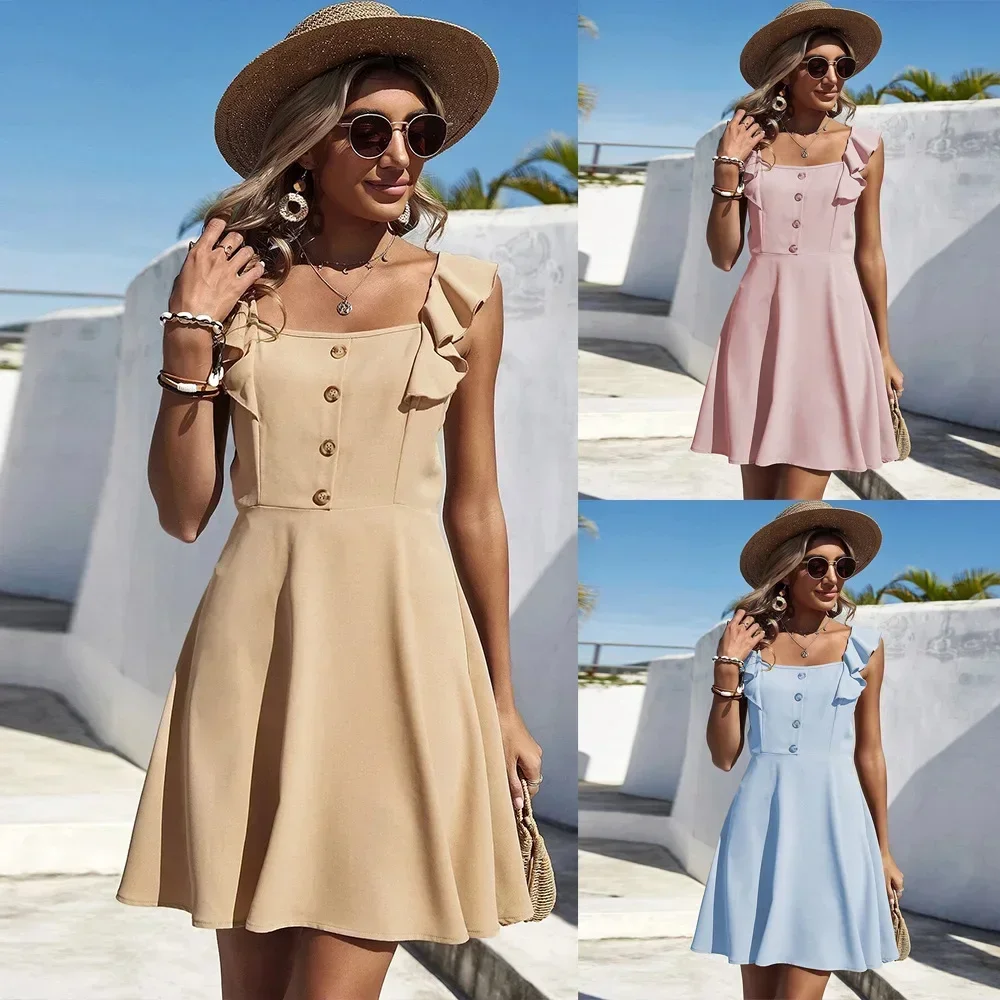 LIBIELIY Summer Women's Camisole Dress Solid Color A-line Dress For Women Temperament Button Square Collar Summer Fashion Holida
LIBIELIY Summer Women's Camisole Dress Solid Color A-line Dress For Women Temperament Button Square Collar Summer Fashion Holida