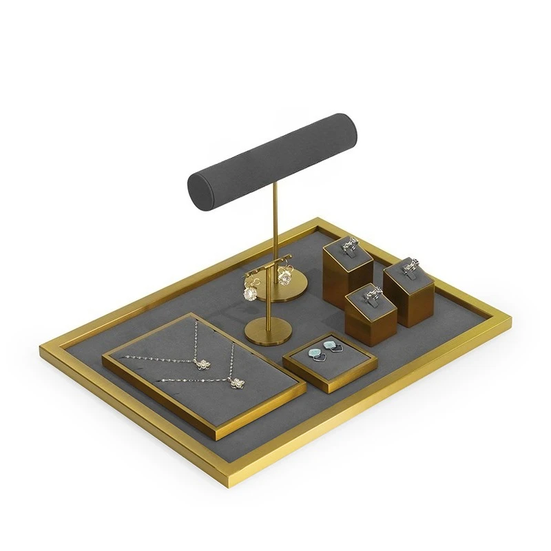 High end jewelry trays, necklaces, rings, earrings, bracelets, jewelry display props, metal frames, gray microfiber display rack
High end jewelry trays, necklaces, rings, earrings, bracelets, jewelry display props, metal frames, gray microfiber display rack
