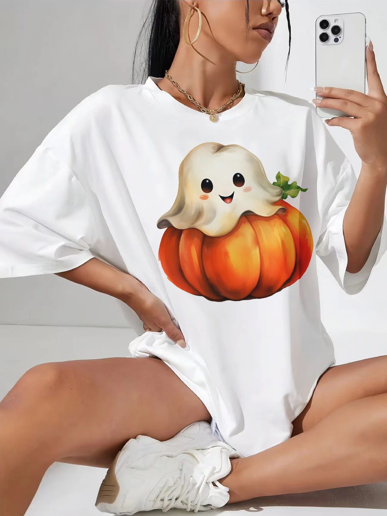 Scary Halloween Pumpkin White maternity tee with dolman sleeve and ruched sides for full pregnancy fit
Scary Halloween Pumpkin White maternity tee with dolman sleeve and ruched sides for full pregnancy fit