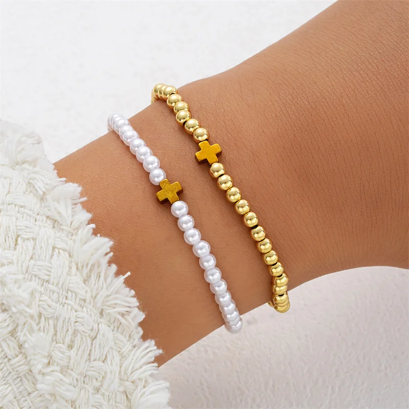 2pcs Simple Cross Gold White Beads Rope Couple Bracelets Vintage Adjustable Bracelet Summer Beach Party Jewelry
2pcs Simple Cross Gold White Beads Rope Couple Bracelets Vintage Adjustable Bracelet Summer Beach Party Jewelry
