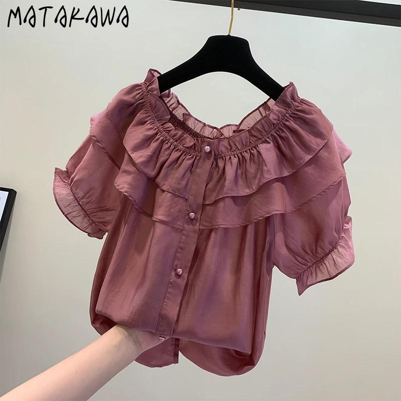 Шифоновые блузки Matakawa, женские топы, однотонные модные милые корейские блузки с оборками, простые элегантные рубашки для весны и лета
Шифоновые блузки Matakawa, женские топы, однотонные модные милые корейские блузки с оборками, простые элегантные рубашки для весны и лета