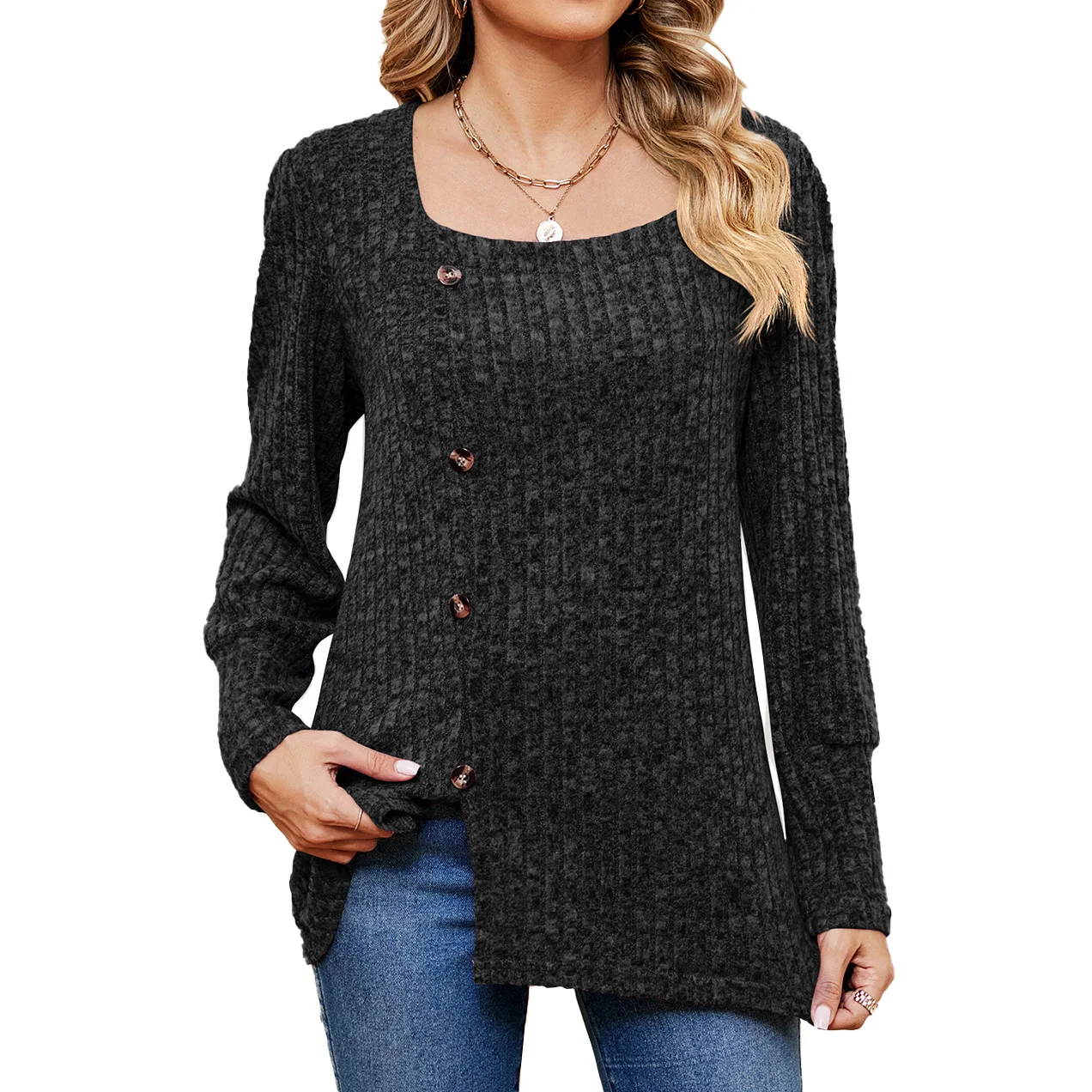 T-shirt for Women Autumn and Winter New Square Neck Pit Stripe Button Fashion Loose Casual Blouse
T-shirt for Women Autumn and Winter New Square Neck Pit Stripe Button Fashion Loose Casual Blouse