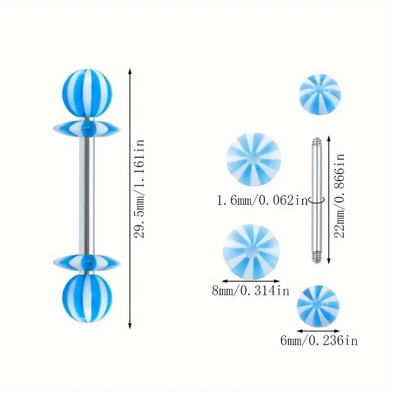 5pcs/Set Stainless Steel Rod Striped Mixed Color Acrylic Ball Adjustable Disc Barbell Tongue Ring Nipple Sexy Piercing Jewelry
5pcs/Set Stainless Steel Rod Striped Mixed Color Acrylic Ball Adjustable Disc Barbell Tongue Ring Nipple Sexy Piercing Jewelry