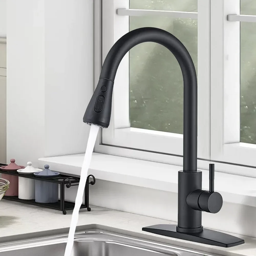 Матовый черный кухонный смеситель для раковины с выдвижным распылителем, однорычажный кран
Матовый черный кухонный смеситель для раковины с выдвижным распылителем, однорычажный кран