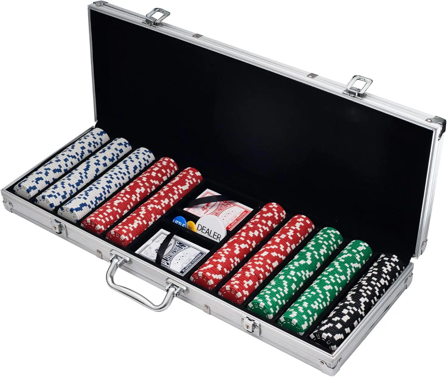 500 Poker Chip Set - 11.5g Composite Resin, with Cards & Dealer Buttons, Aluminum Case for Texas Hold'em Blackjack
500 Poker Chip Set - 11.5g Composite Resin, with Cards & Dealer Buttons, Aluminum Case for Texas Hold'em Blackjack