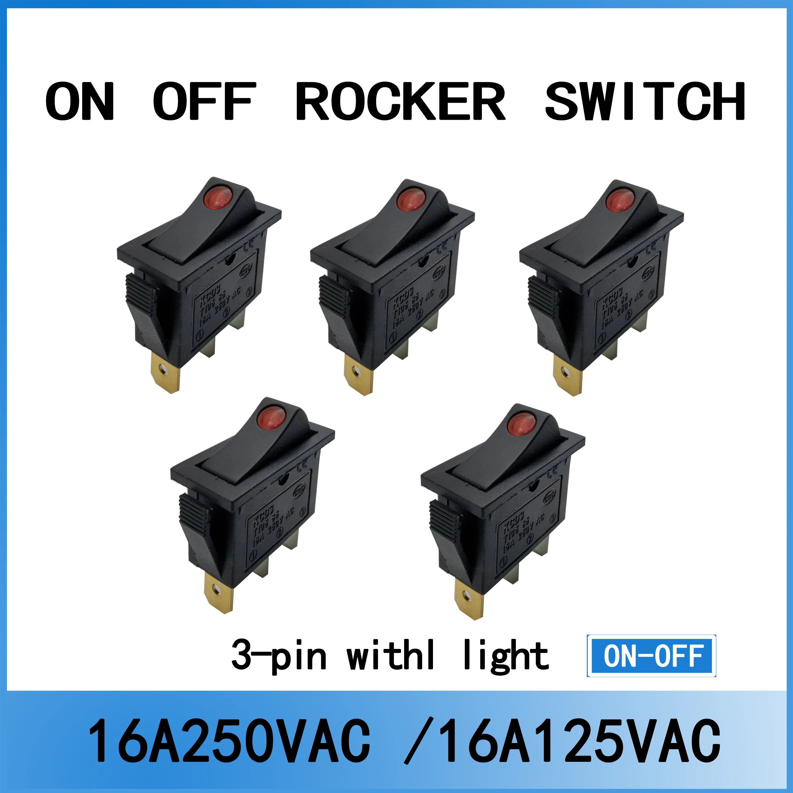 1/5/20PCS KCD3 Rocker Switch ON-OFF ON-OFF-ON 2 Position 3Pins Electrical Equipment with Light Power Switch 16A 250V AC
1/5/20PCS KCD3 Rocker Switch ON-OFF ON-OFF-ON 2 Position 3Pins Electrical Equipment with Light Power Switch 16A 250V AC