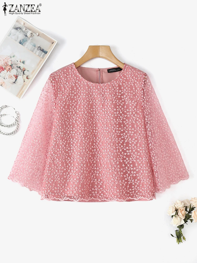 ZANZEA Elegant Women Blouse Summer See-through Tunic Fashion Tops Patchwork Lace Shirts 3/4 Flare Sleeve Casual Loose Blusas 
ZANZEA Elegant Women Blouse Summer See-through Tunic Fashion Tops Patchwork Lace Shirts 3/4 Flare Sleeve Casual Loose Blusas