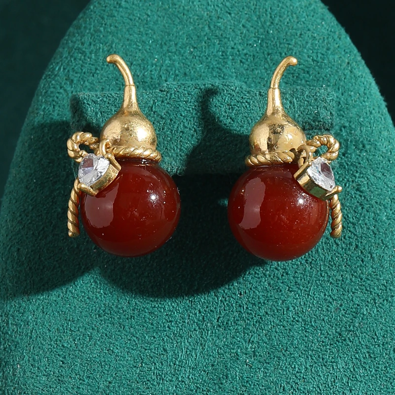 Vintage Red Earrings Jewelry Chinese Style Luxury Glass Gourd Studs Gold Color Woman Antique Designer Brands High Quality 2025
Vintage Red Earrings Jewelry Chinese Style Luxury Glass Gourd Studs Gold Color Woman Antique Designer Brands High Quality 2025