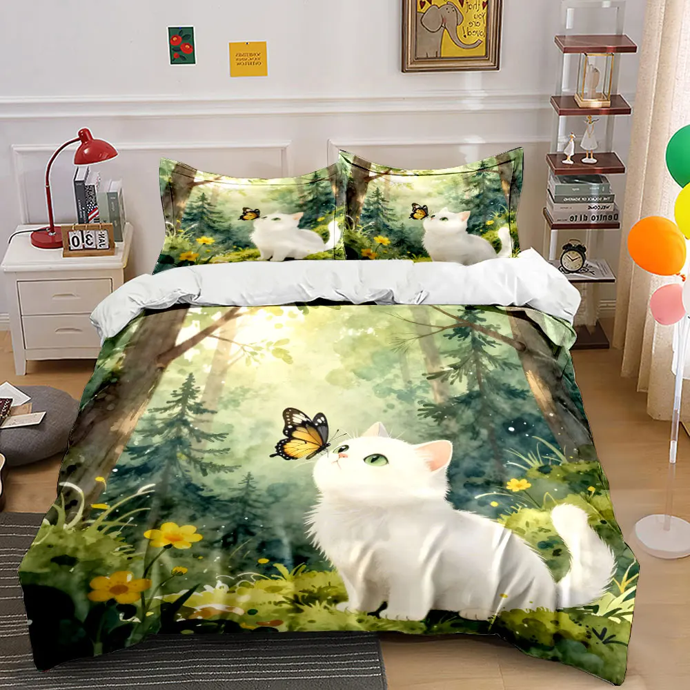 White cat and butterfly in forest Pattern Duvet Cover Set Digital Print Colorful Polyester Bedding with Zipper Closur for gifts
White cat and butterfly in forest Pattern Duvet Cover Set Digital Print Colorful Polyester Bedding with Zipper Closur for gifts