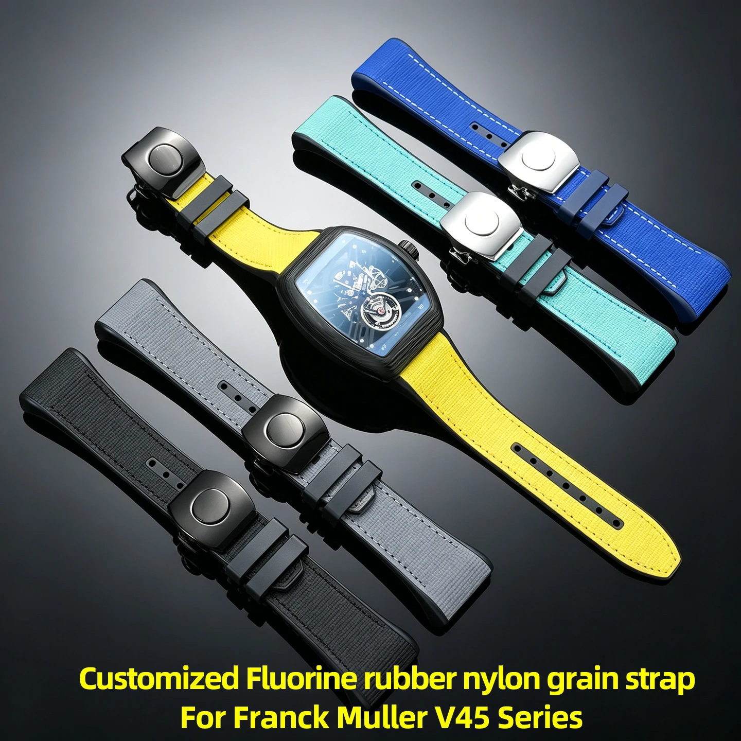Customized High Quality Fluorine rubber nylon grain Watchband Black Blue Folding Buckle Watch Strap For Franck Muller V45 Series
Customized High Quality Fluorine rubber nylon grain Watchband Black Blue Folding Buckle Watch Strap For Franck Muller V45 Series