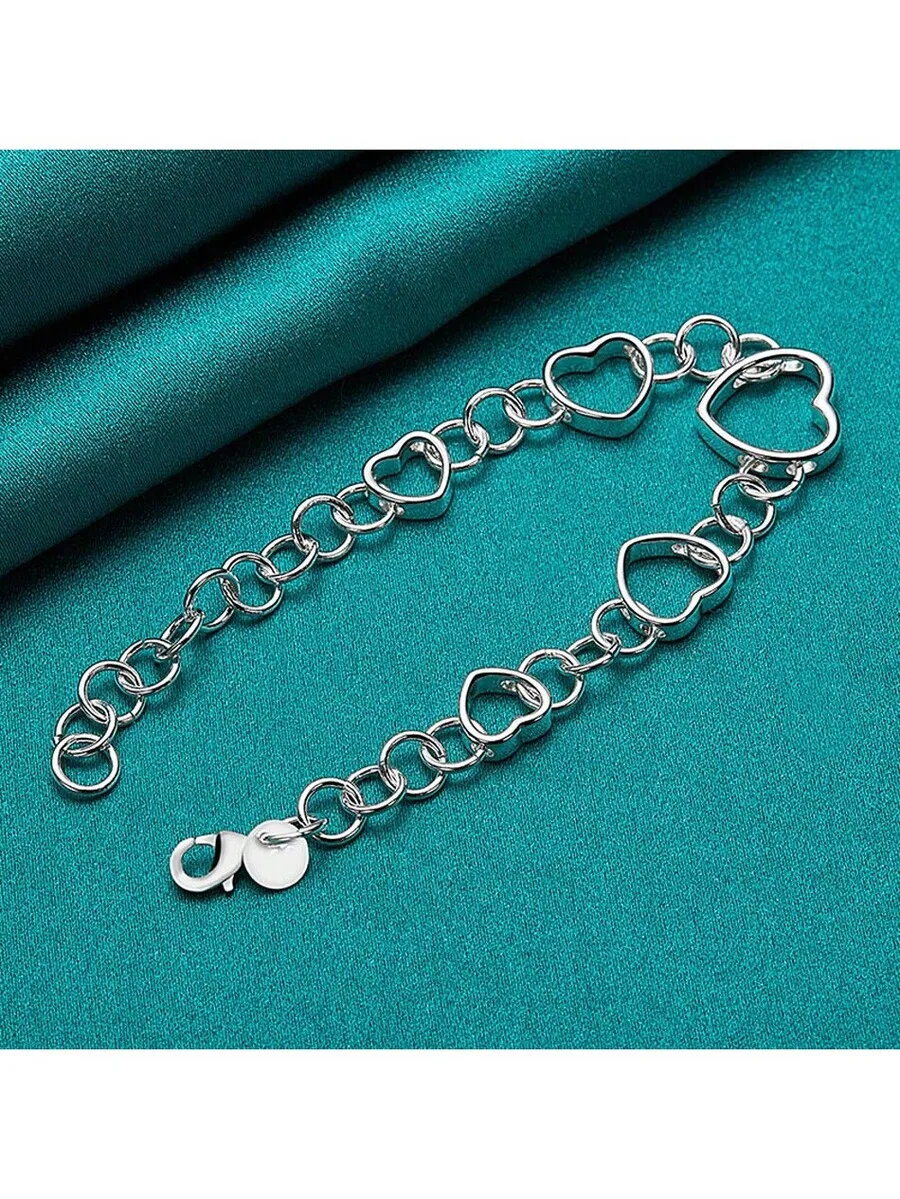 Silver-Tone Heart Outline Chain Bracelet With Lobster Clasp For Women Elegant Party Wedding Accessory
Silver-Tone Heart Outline Chain Bracelet With Lobster Clasp For Women Elegant Party Wedding Accessory