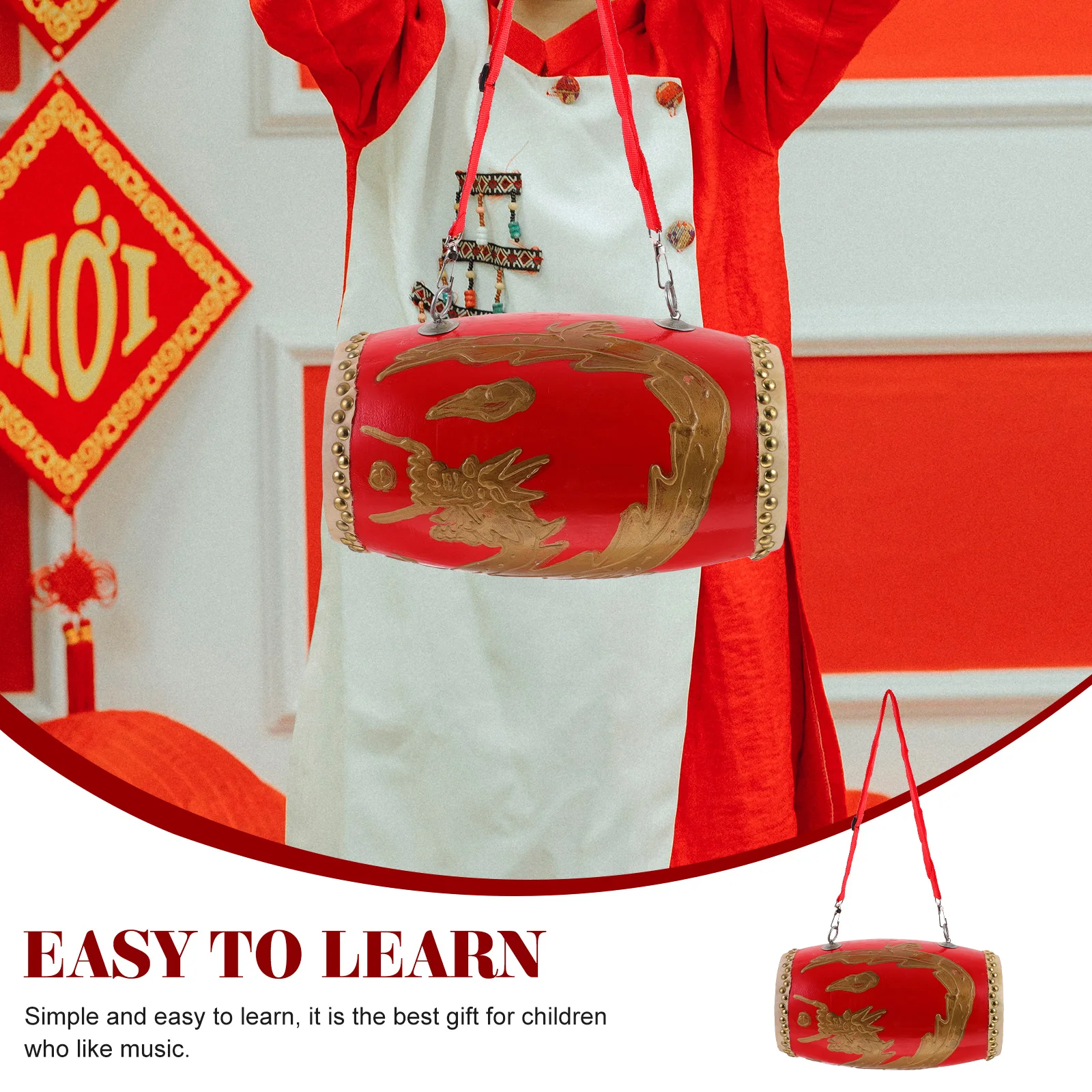 1pc Traditional Chinese Dragon Pattern Waist Drum Red Durable Cowhide Wood Portable Adjustable Strap Performance Percussion
1pc Traditional Chinese Dragon Pattern Waist Drum Red Durable Cowhide Wood Portable Adjustable Strap Performance Percussion