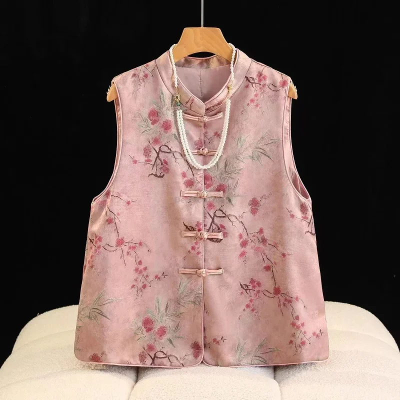 2025 chinese pastoral style exquisite printed vest vintage stand collar disc buckle vest new fashionable casual daily singlet 
2025 chinese pastoral style exquisite printed vest vintage stand collar disc buckle vest new fashionable casual daily singlet