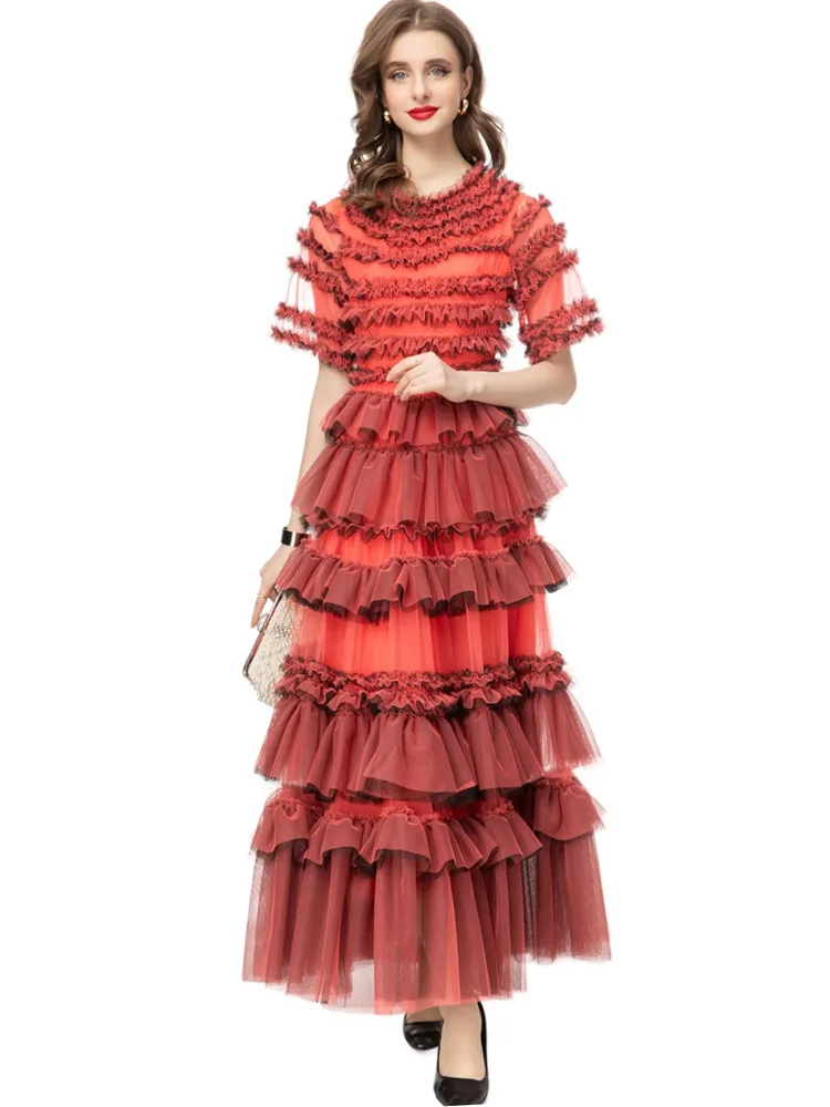 Fashion Elegant Women Party Evening Long Cake Dress Spring Summer Mesh Fabric O-Neck Short Sleeve Tierred Runway Expansion
Fashion Elegant Women Party Evening Long Cake Dress Spring Summer Mesh Fabric O-Neck Short Sleeve Tierred Runway Expansion