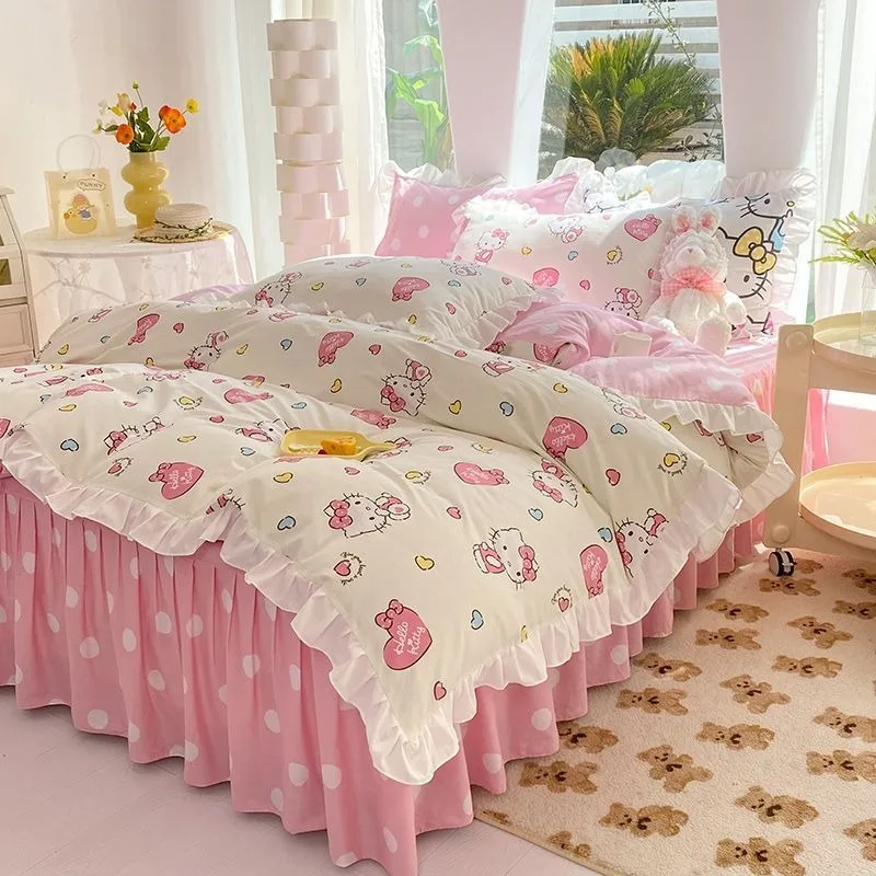 Hello Kitty pure cotton four-piece set cartoon printed lace duvet cover bed sheet girl princess bed skirt three-piece set
Hello Kitty pure cotton four-piece set cartoon printed lace duvet cover bed sheet girl princess bed skirt three-piece set