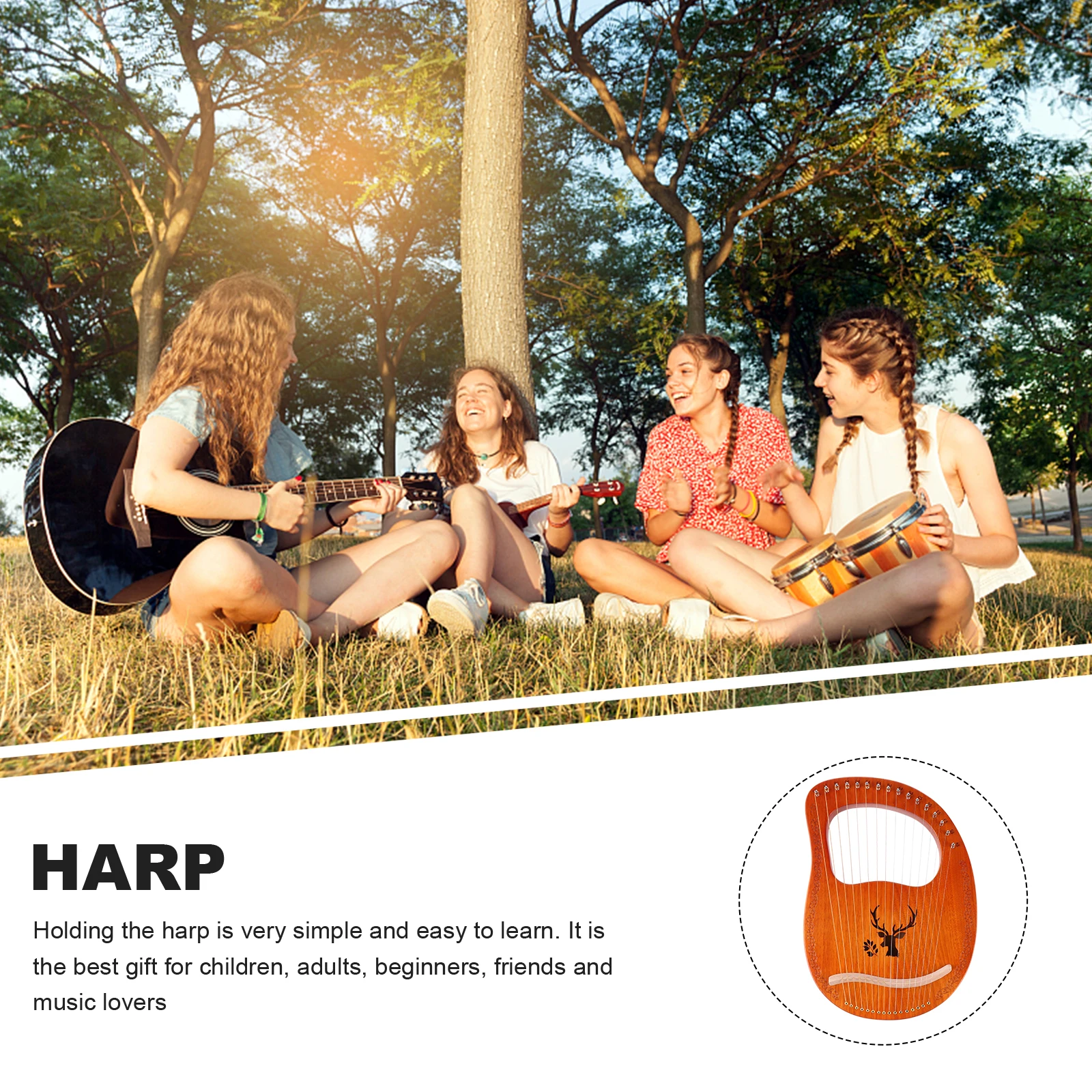 16 String Body Lyre Harp Metal Strings Handheld Harp Solid Wood String Instrument for Beginner Use Musical Instrument
16 String Body Lyre Harp Metal Strings Handheld Harp Solid Wood String Instrument for Beginner Use Musical Instrument