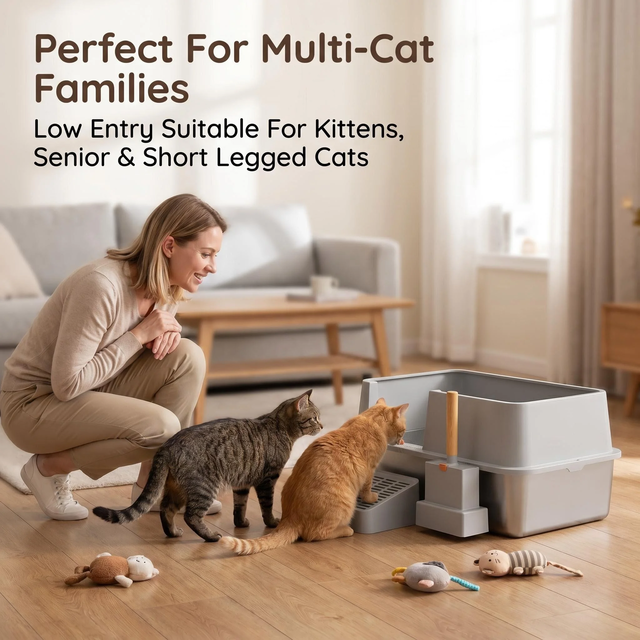 Large Capacity Semi-Enclosed Cat Litter Box, Stainless Steel High Wall Cat Toilet with Anti-Splash & Litter Scoop for Cats
Large Capacity Semi-Enclosed Cat Litter Box, Stainless Steel High Wall Cat Toilet with Anti-Splash & Litter Scoop for Cats