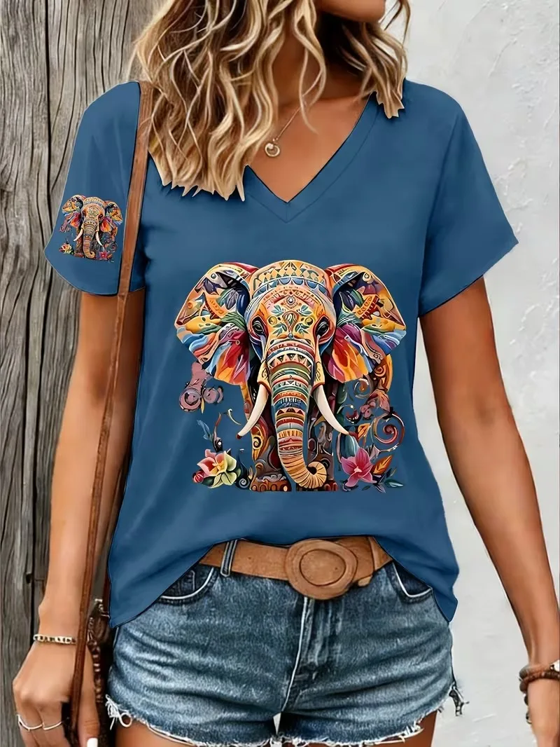 Fashion retro animal elephant 3D printed women's T-shirt for summer comfort V-neck short sleeved daily casual y2k women's top
Fashion retro animal elephant 3D printed women's T-shirt for summer comfort V-neck short sleeved daily casual y2k women's top