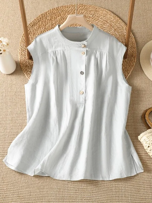 Elegant Asymmetric Loose Women's Shirt Summer Casual Style Cotton Linen Fabric Fly Sleeve round Neck Single Button Thin Shirt
Elegant Asymmetric Loose Women's Shirt Summer Casual Style Cotton Linen Fabric Fly Sleeve round Neck Single Button Thin Shirt