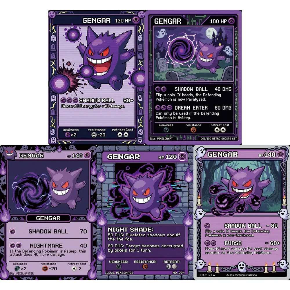 Набор из 5 голографических карт Покемон Генгар в пиксельном стиле, редкие коллекционные карты PTCG, радужные, голографические, подарок для покемон-коллекционеров
Набор из 5 голографических карт Покемон Генгар в пиксельном стиле, редкие коллекционные карты PTCG, радужные, голографические, подарок для покемон-коллекционеров