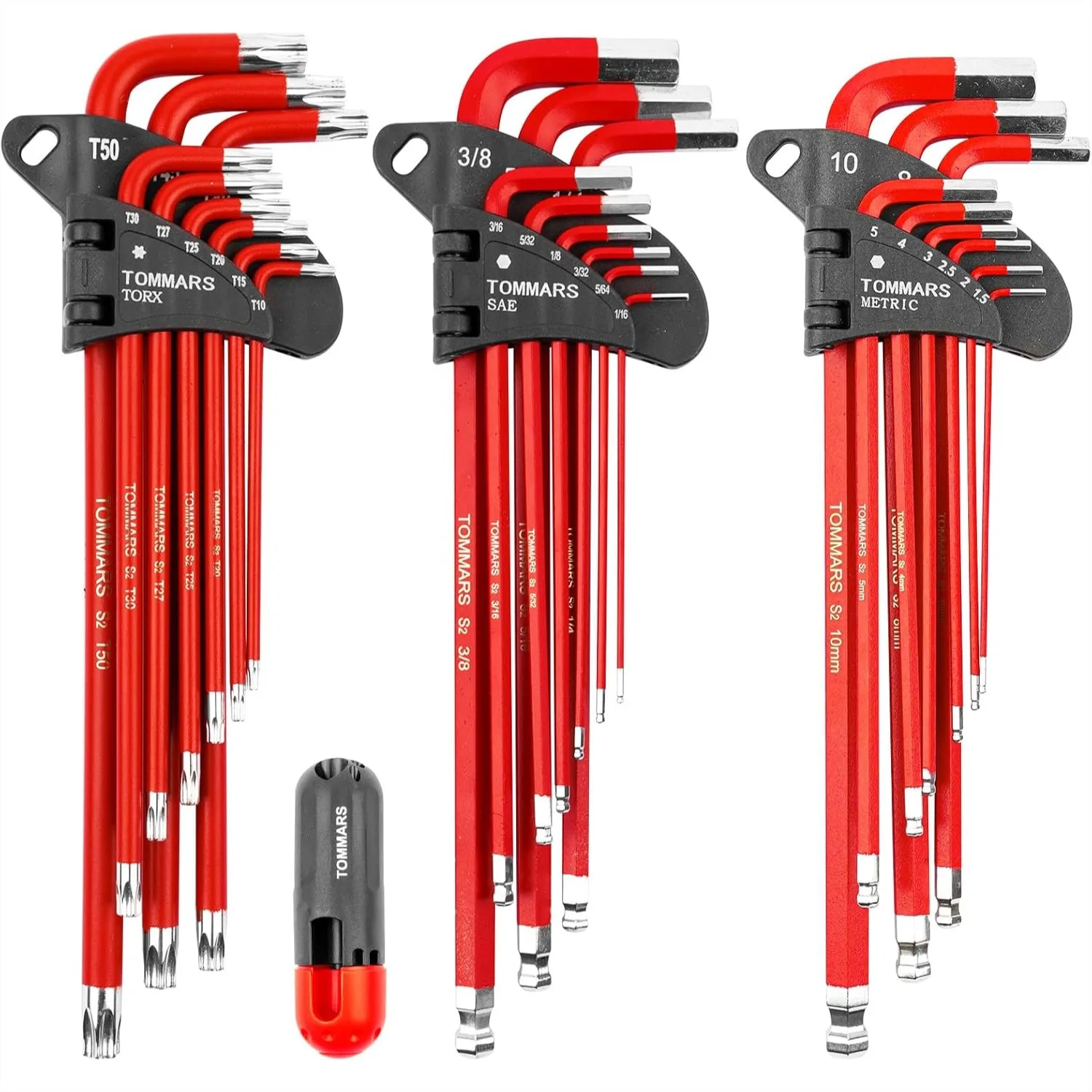 Magnetic Ball End Hex Key Set S2 Steel T-Handle Allen Wrench SAE Metric TORX 27-Piece
Magnetic Ball End Hex Key Set S2 Steel T-Handle Allen Wrench SAE Metric TORX 27-Piece