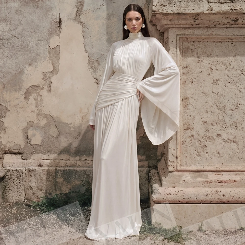 Women's A-line Evening Dresses Floor-length High-neck Full Sleeve Prom Dresses Fashion Pleat Simple Draped Customized Gowns
Women's A-line Evening Dresses Floor-length High-neck Full Sleeve Prom Dresses Fashion Pleat Simple Draped Customized Gowns