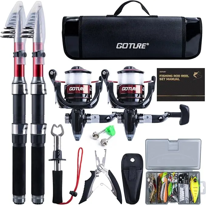 Goture 2-in-1 Fishing Combo 2PCS Telescopic Rods 1.8M-2.7M 2PCS Pre-Spooled Reels Salt/Freshwater Ready Travel Kit with Bag
Goture 2-in-1 Fishing Combo 2PCS Telescopic Rods 1.8M-2.7M 2PCS Pre-Spooled Reels Salt/Freshwater Ready Travel Kit with Bag